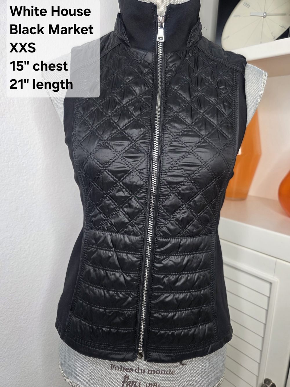White House Black Market Black Quilted Vest - XXS